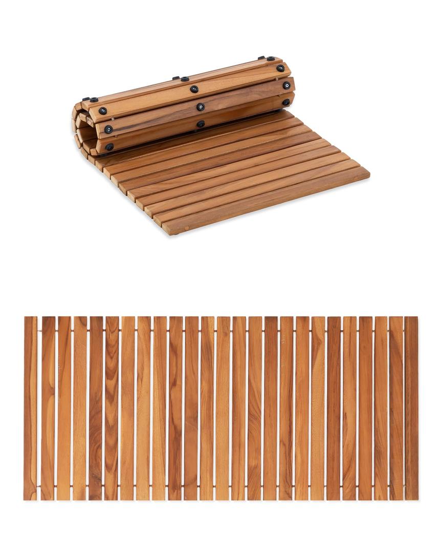 StrongTek Teak Bath Mat, Roll-Up, 35.4 x 19 in, Pre-Oiled, Non-Slip Pads
