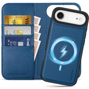 SHIELDON 2-in-1 Genuine Leather Case Wallet for iPhone Air 6.5-inch 5G | Detachable | Folio Magnetic Closure | Wireless Charging | RFID Blocking Card Holder | Kickstand | Shockproof | Royal Blue