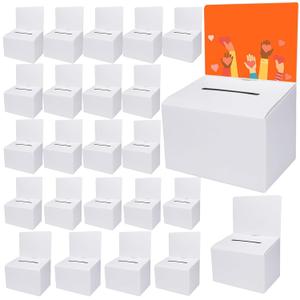 GRAWUN 24 Pack Cardboard Ballot Box with Slot, White Glossy Raffle Boxes 6.5x4.5x4.5Inch, Suggestion Boxes with Removable Slot, Donation Boxes for Fundraising,Collecting Card and Voting Contest