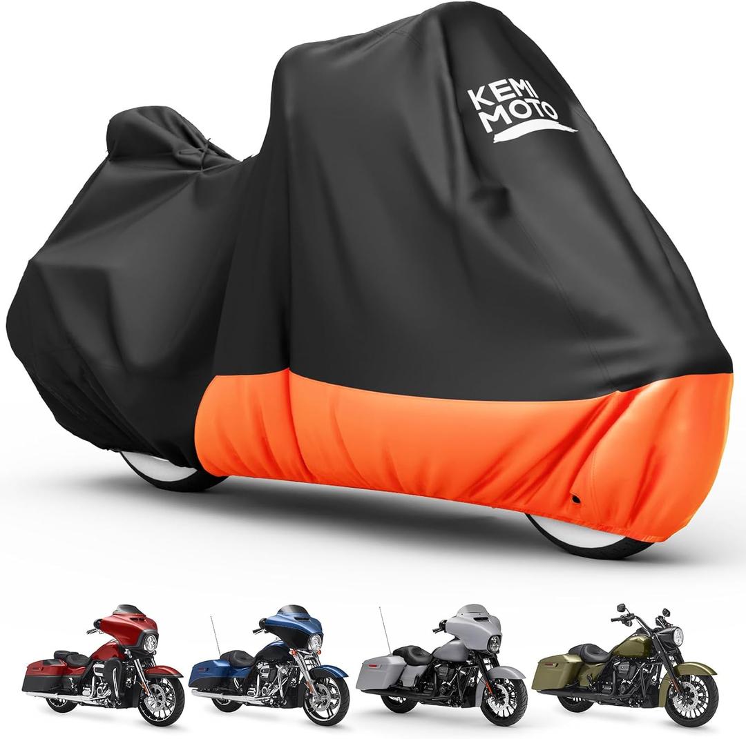 KEMIMOTO Heavy Duty 420D Motorcycle Cover Fits Side Top Box Waterproof Outdoor Compatible with Touring, Touring Ultra Limited Road King Street Glide Road Glide All Weather Dust Sunlight Rain Cover