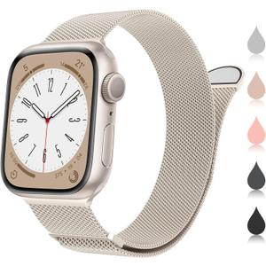 MARGE PLUS Compatible with Apple Watch Band Women and Men, Stainless Steel Milanese Loop Band Replacement for iWatch Series 10, Ultra 2, SE, Ultra 9 8 7 6 5 4 (Series10 42mm/41mm/40mm/38mm, A---Starlight)