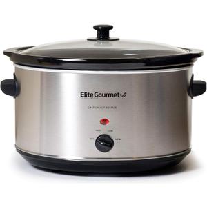 Elite Gourmet Stainless Steel Slow Cooker, Dishwasher-Safe with Tempered Glass Lid, Cool-Touch Handles, Removable Stoneware Pot, 8.5 Quart,MST-900V