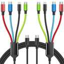 USB C Multi Charging Cable, Dual USB C 4 in 1 Charging Cable, Multi Chargers for All Devices with IP/Type C/Type C/Micro Port, Compatible with Most Cell Phones/Tablets and More [2Pack 5FT] (Black_Red_Blue_Green2)