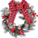 Christmas Wreaths for Front Door with Lights, Artificial Christmas Decor Wreath with Ball Ornaments for Holiday Thanksgiving Fall Winter Decor