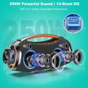 Portable Bluetooth Speaker with 2 Wireless Mics, 250W Booming Bass, IP55 Waterproof Dustproof, TWS Pairing, RGB Lights, 6.5H Continuous Use / 20H Music, Outdoor Party Speaker, Ideal Gifts