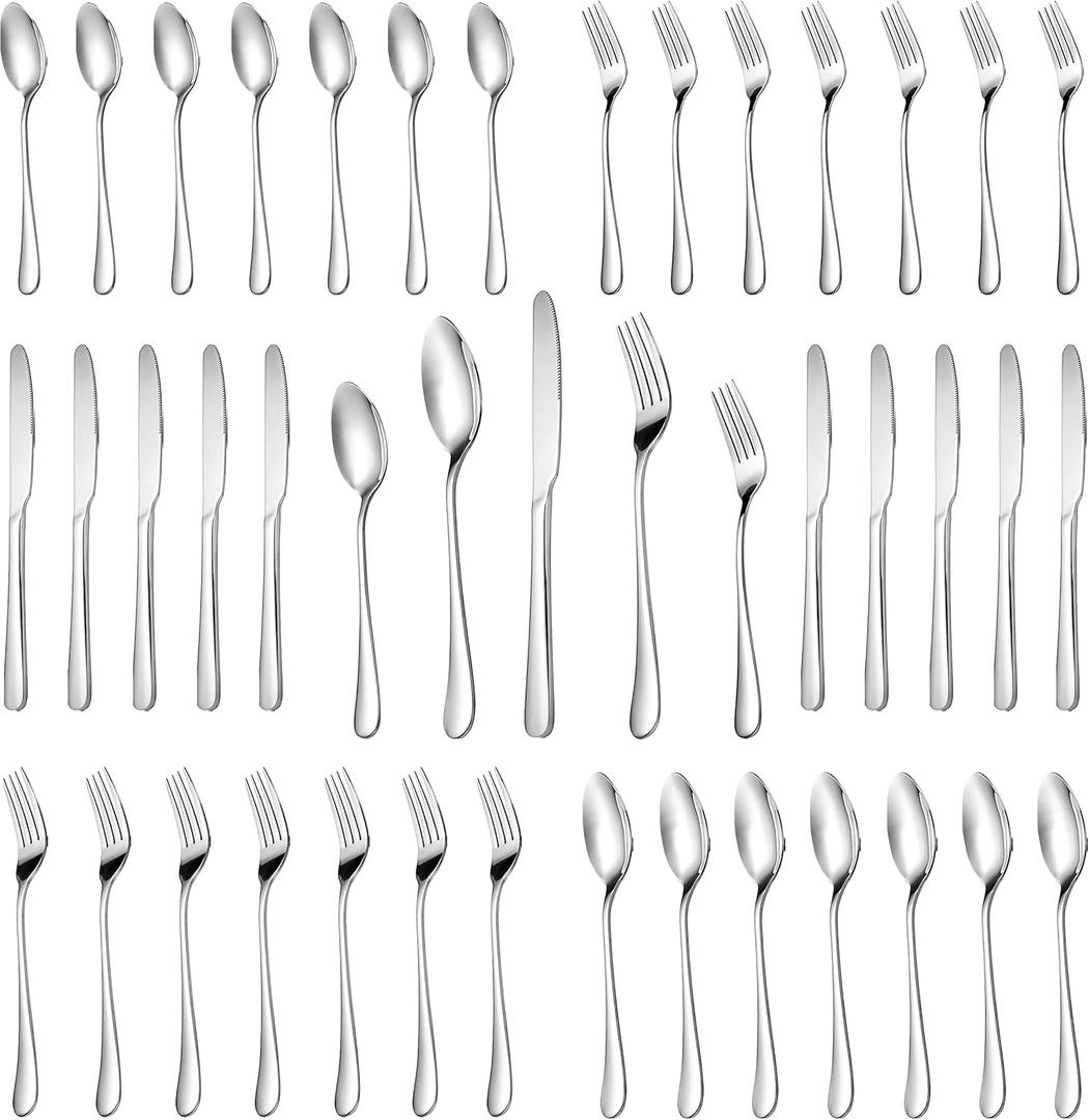 MUTNITT 30 Pcs Silverware Set Service for 6,Premium Stainless Steel Flatware Set,Mirror Polished Cutlery Utensil Sets,Durable Kitchen Eating Tableware Sets,Include Fork Knife Spoon,Dishwasher Safe (Round-30 Piece)