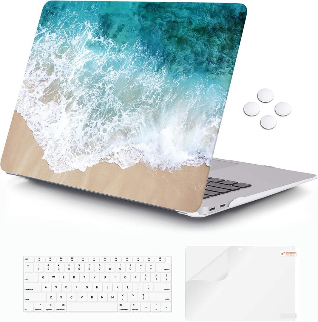 Compatible with MacBook Air 13 Inch Case 2020 2019 2018 Release A2337 M1/A1932/A2179 with Retina Display Touch ID, Hard Plastic Shell Case and Keyboard Cover for MacBook Air 13 -Beach