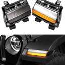 LED Sequential Flashing Turn Signal Lights for Jeep Wrangler JL Sport 2018-2024 Halogen Model Only, Clear Lens Fender Lights Wheel Eyebrow DRL Lamp, 2pcs(Short Version)