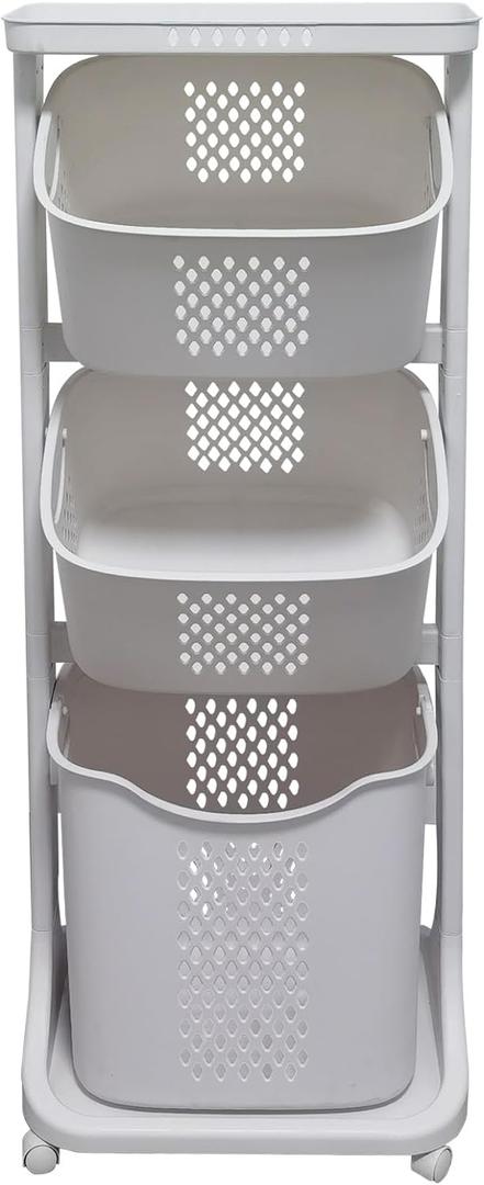Laundry Basket with Wheels and 3 Layers for Clothes Storage,Multi-functional Kitchen,Bathroom Laundry Hamper