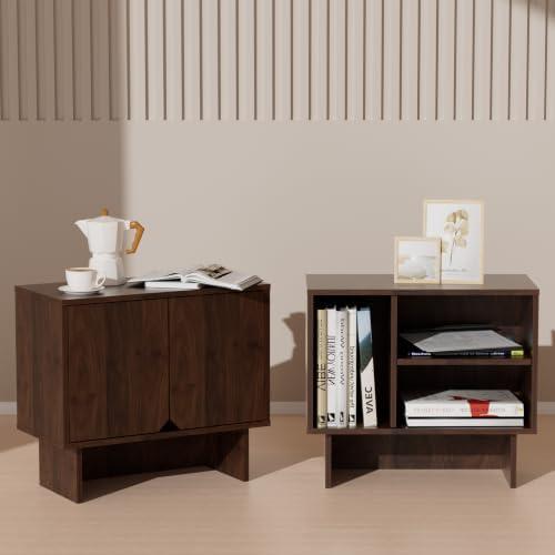 Lab Cosi Nightstand Set of 2, Modular Bedside Table with Storage | Engineered Wood End Table with Adjustable Shelf for Bedroom, Living Room & Entryway,Walnut