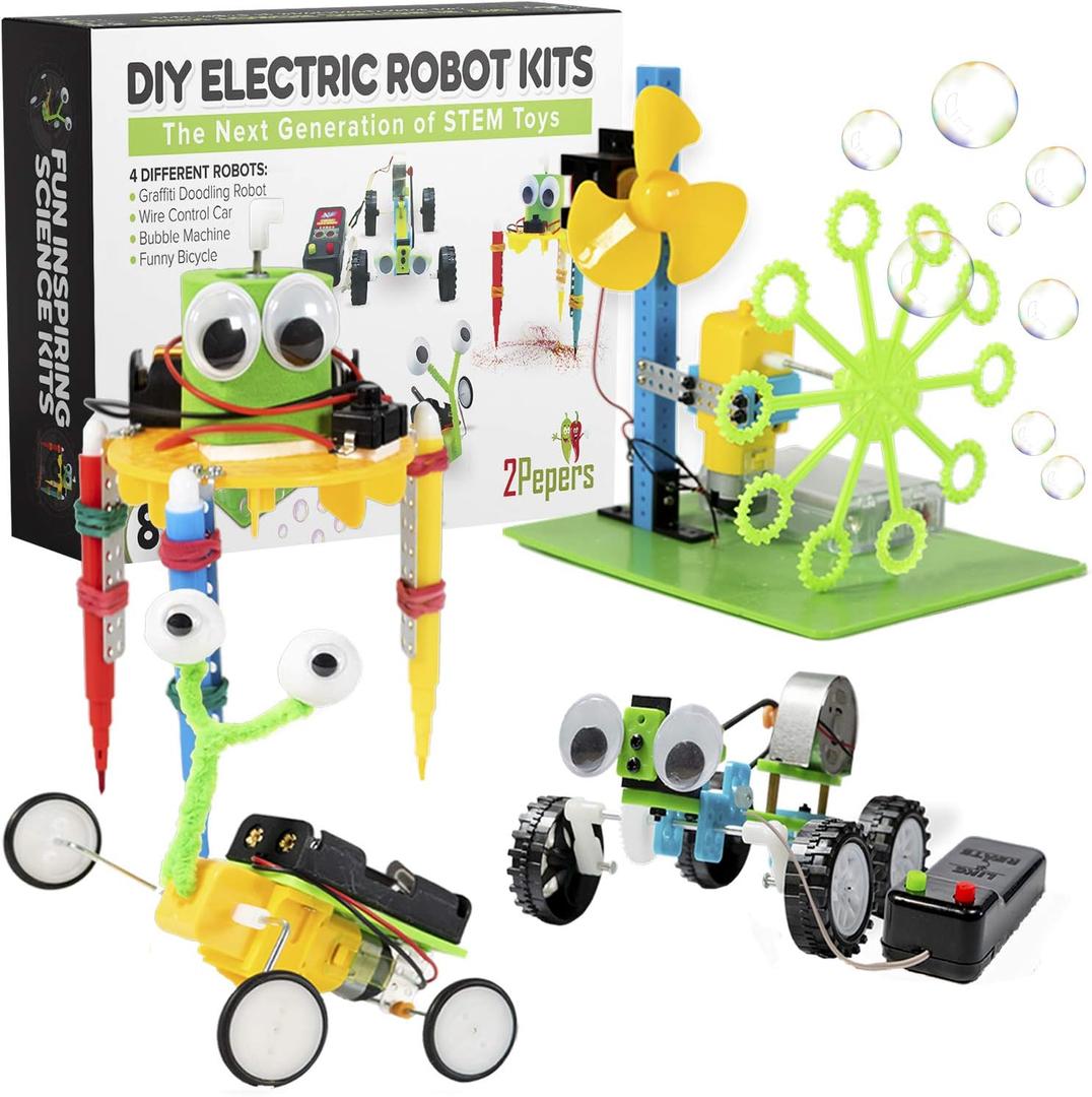 2Pepers Electric Motor Robotic Science Kits for Kids (4-in-1), DIY STEM Toys Kids Science Experiment Kits,Building Educational Robotics Kit for Boys and Girls,Circuit Engineering Science Project Kits, 4 PACK