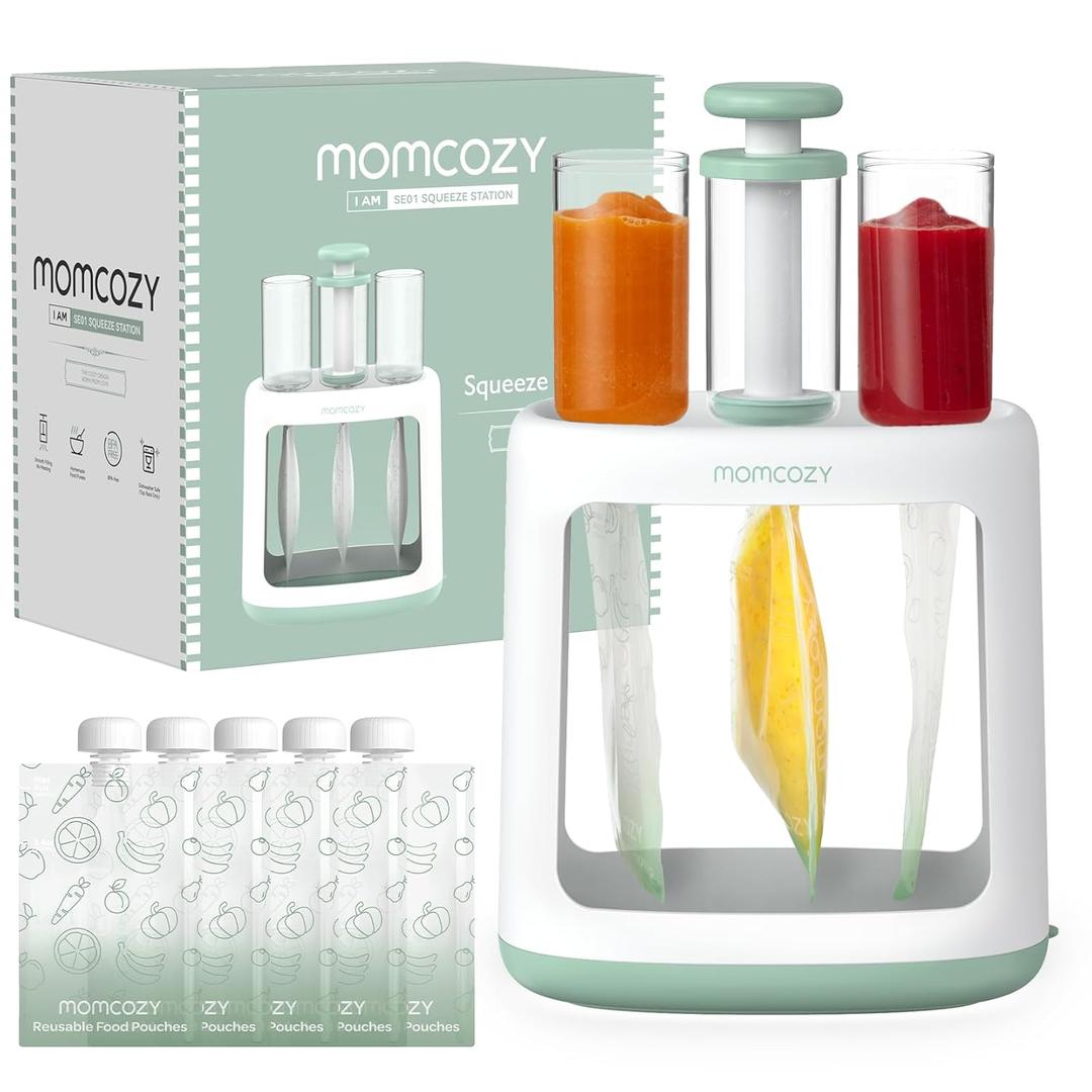 Momcozy Squeeze Station,Baby Food Maker&Pouch Filler for Homemade Baby Puree, BPA-Free, Dishwasher Safe, with Reusable Baby Food Pouches for Babies & Toddlers