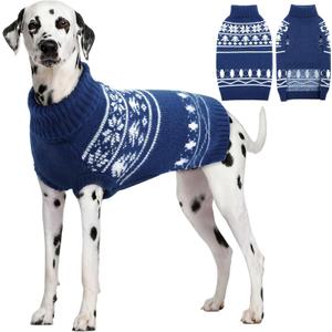 SAWMONG Dog Christmas Sweater, Cable Knit Christmas Pet Sweater, Snowflake Pattern Thick Warm Winter Dog Sweaters, Pet Sweaters for Small Medium Large Dogs(Blue, L)