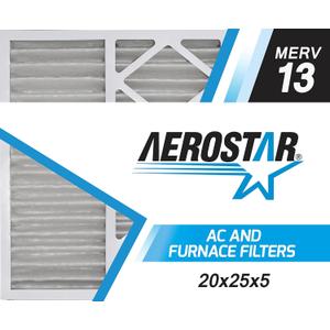 Aerostar 20x25x5 MERV 13 - 2 Count - Pleated HVAC, Furnace & Air Conditioner Filters - Removes Bacteria, Dust, Cold & Flu Germs, Lint, Mold, Pet Dander, Allergy-Causing Pollen, Smog, Smoke & Viruses