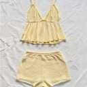 SHENHE Y2K Women's 2 Piece Pajama Set V Neck Ruffle Tank Top and Shorts Loungewear