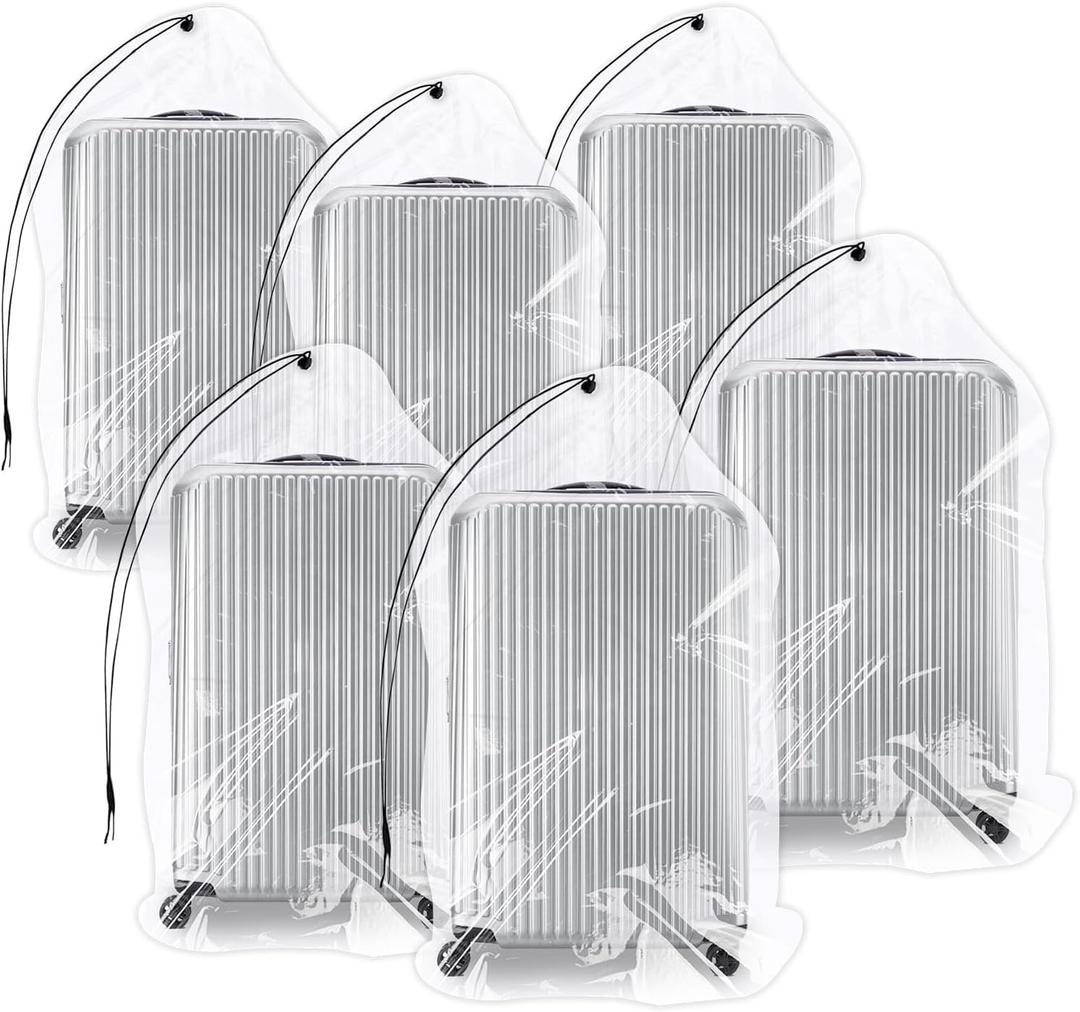 36x50 Inch Extra Large Clear Drawstring Plastic Bags 6 Pack(4 Mils), Dustproof Moistureproof Reusable Big Giant Luggage Storage Bag for Suitcase Garage Organizer, Blanket, Plush Toys