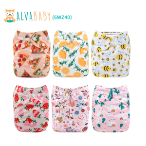 ALVA 6 Pack Cloth Diaper with 12 Inserts One Size Adjustable Washable Reusable Diaper Cover for Baby Girls and Boys