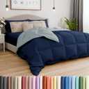 Twin Size, Blue & Light Blue Reversible Alternative Down Comforter - Warm Lightweight Breathable Hotel Quality Bedding Set - All Season Fluffy Cozy Oversized Cooling Microfiber Duvet Insert Comforter