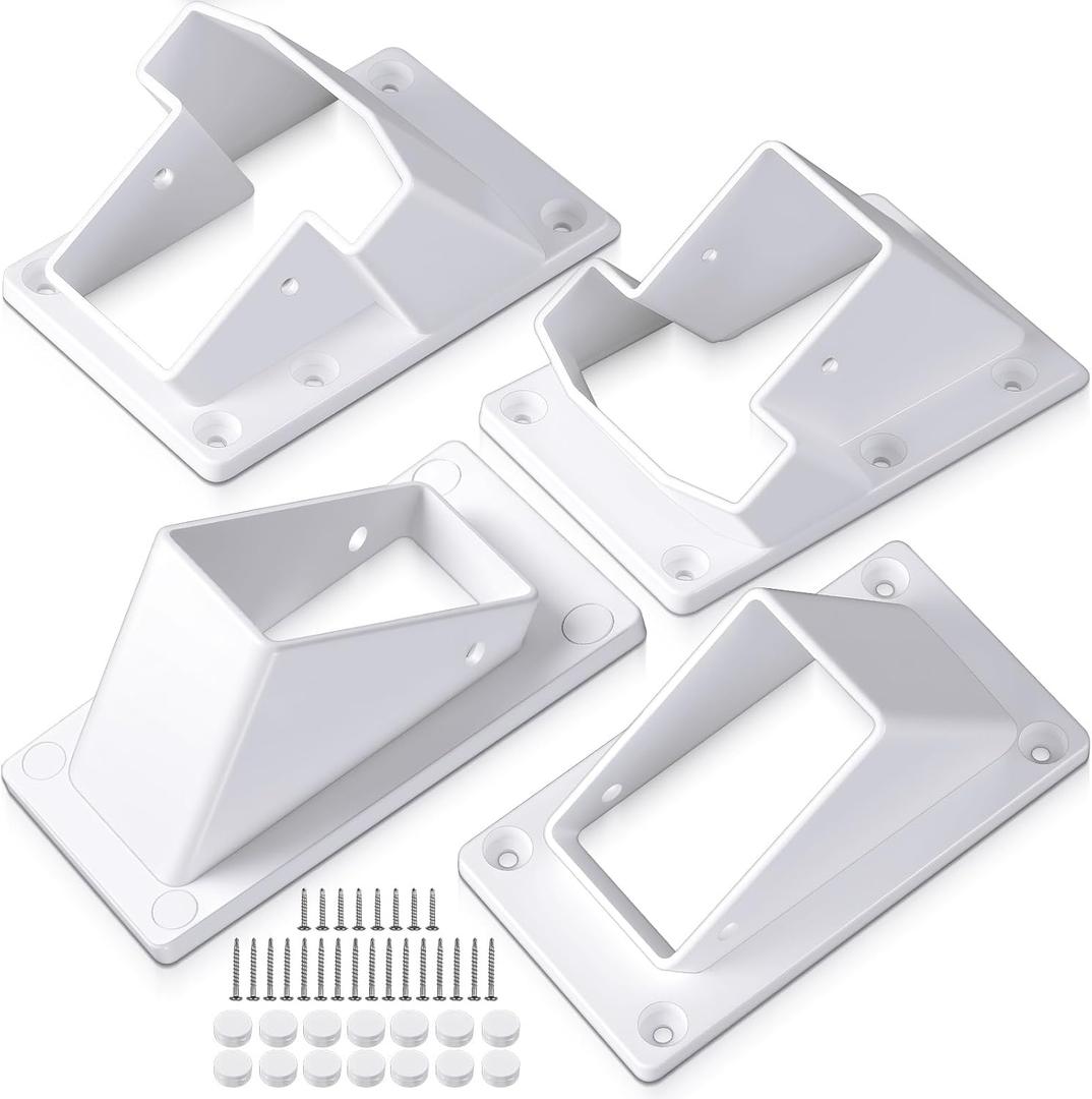 4 Pack 2" x 3.5" Vinyl Fence Stair Railing Brackets Kit with Screws Porch and Deck Bracket Parts Top and Bottom Classic Brackets Set for Decking Railing