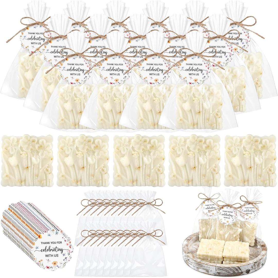 Demissle 20 Pcs Baby Shower Soap Favors Wildflowers Baby Shower in Bloom Flower Bath Soap Gift Set with White Greeting Card Handmade Gifts for Guests Decorations Supplies (White Color,Chic Style)