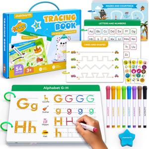 Preschool Learning Activities 54 Reusable Pages, Tracing Books for Kids Ages 3-5, Toddler Activities Busy Book, Handwriting Practice Kindergarten Workbooks, Educational Toys for 3 4 5 Year Old