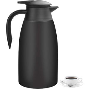 Thermal Coffee Carafe 70 oz / 2L Insulated Stainless Steel, Coffee Carafes Double Walled Vacuum Pot Flask - Hot Beverage Dispenser/Water, Tea - Keep 12/24 Hours Hot/Cold (Black)