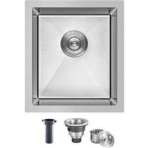 Bar Sink, ROVATE 13 x 15 inch Undermount Bar or Kitchen Sink, Handmade Single Bowl T-304 Stainless Steel Small Wet Bar Sinks