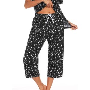 ENJOYNIGHT Women's Capri Pajama Pants Lounge Causal Bottoms Print Sleep Pants (X-Large)