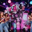 Y2K 2000S Party Decorations, 135Pcs Hot Pink Black Hip Hop Balloons Arch Garland Kit with Explosion Star Butterfly Foil Balloons for Back to the Early 2000s Pink Birthday Room Decor