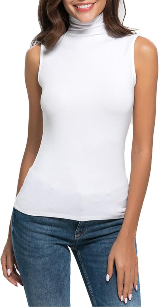 Womens Mock Turtleneck Sleeveless Stretch Fitted Underscrubs Layer Tank Tee Tops (Small, 38156-white)