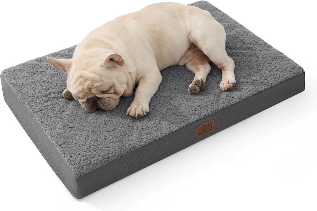 Bedsure Dog Bed Medium Size Dog - Comfy Flat Puppy Beds with Removable Washable Cover, Orthopedic Egg Crate Foam Pet Mat, Suitable for Pet Up to 30 lbs (Dark Grey)