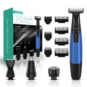 VOYOR Beard Trimmer for Men, Electric Razor, No Pain, Full Body Grooming, Face & Body Hair Trimmer, Adjustable Length Combs, All-in-1 Rechargeable Mens Grooming Kit, Cordless, Wet/Dry, TX510 (Blue)