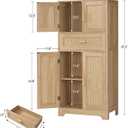 TEENFON 47.2" H Tall Storage Cabinet with Adjustable Shelf, Rattan Cabinet with Large Drawer, Cupboard for Living Room, Dining Room, Entryway, Home Office, Natural