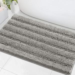 H.VERSAILTEX Bath Mats for Bathroom Non Slip Extra Thick Chenille Striped Bath Rug 24" x 36" Absorbent Non Skid Fluffy Soft Shaggy Rugs Washable Dry Fast Plush Mats for Indoor, Bath Room, Tub - Dove