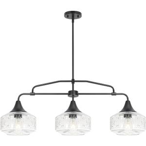 Farmhouse Kitchen Island Lighting, Black 3-Light Island Light for Kitchen, Adjustable Dining Room Light Fixture Over Table, Linear Chandelier Pendant Lighting with Clear Glass for Living Room Sink