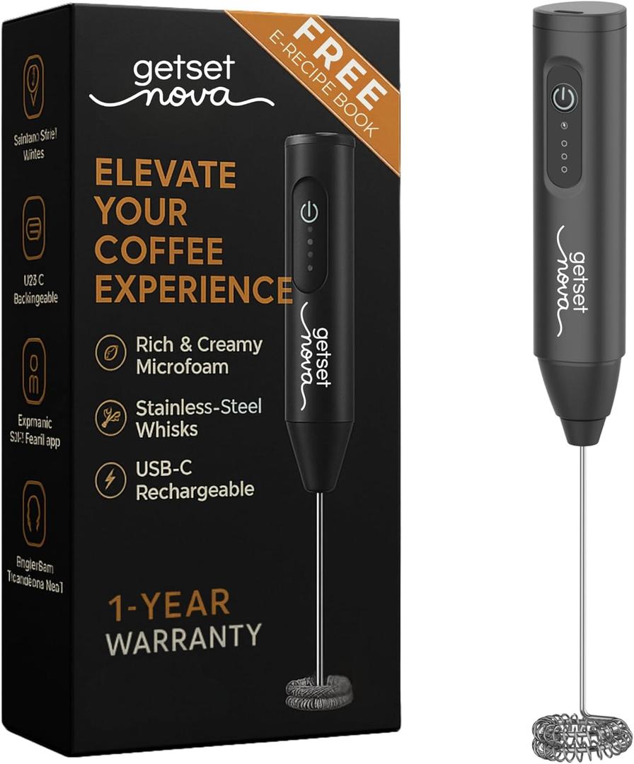 Milk Frother for Coffee, Rechargeable Electric Handheld Frother Wand with Dual Whisk, 3 Speed Settings, Fast Recharge, Powerful Motor, Handheld Mixer Electric (Black)