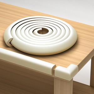 Furniture Edge and Corner Guards | 20.4ft Protective Foam Cushion | 18ft Bumper 8 Adhesive Childsafe Corners | Baby Child Proofing Set NonToxic and Safe for Table, Fireplace, Countertop | White (Beige)