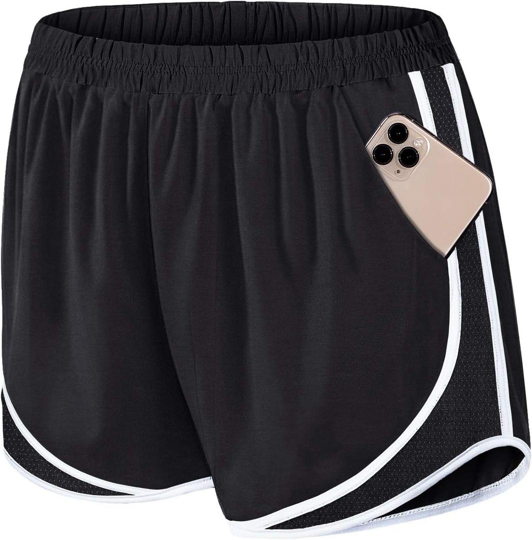 Fulbelle Running Shorts with Pockets Women Double Layer Athletic Workout Gym Shorts (XX-Large, Black)