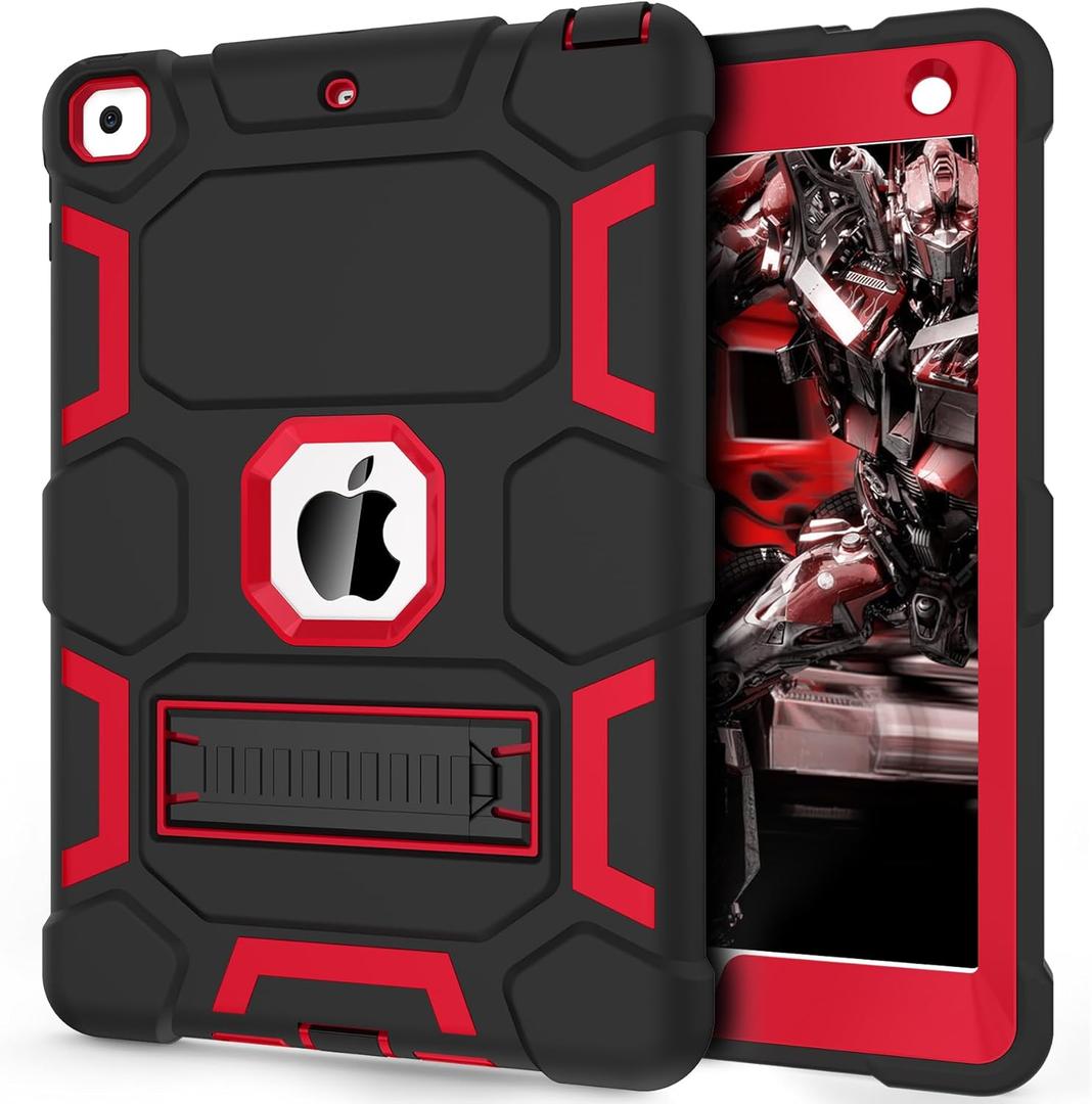 CCMAO Case for iPad 6th/5th Generation (9.7-inch, 2018/2017), iPad Air 2 Generation Case (2014) with Kickstand, Hybrid Shockproof Protective iPad 9.7 Case,Black+Red