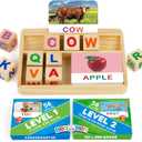 BenBen Spelling Games with Flash Cards, 112 Words, Montessori Toys for 3 4 5 6 Years Old Kids, Wooden Matching Letters Games, CVC Word Educational Learning Toys, Gift for Preschool Kindergarten