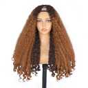 Afro Wig V Part Kinky Curly Wigs for Black Women, 180% Density Wear and Go Glueless Wig with Unique Bouncy Curls in the End, Synthetic No Leave out Clip in (#DR4-30BL Ombre Ginger Brown, 24 Inch)