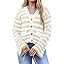 Saodimallsu Womens Striped Cardigan Sweaters Cropped Fall Button Open Front Long Sleeve Knit Sweater Coat with Pockets 33x43