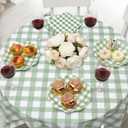 LemonRoad 102 Pcs Gingham Sage Green Party Supplies Set Disposable Checkered Paper Plates Napkins Forks Tablecloth Banner for Birthday Party Dinner Picnic Pizza Barbecue Wedding Mother's Day, Serve 25