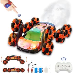 Orange 8-Wheel Stunt RC Drift Car - Gesture Sensing, 2 x 1200mAh Battery, 90 Min Play Time - Boys Age 8-12