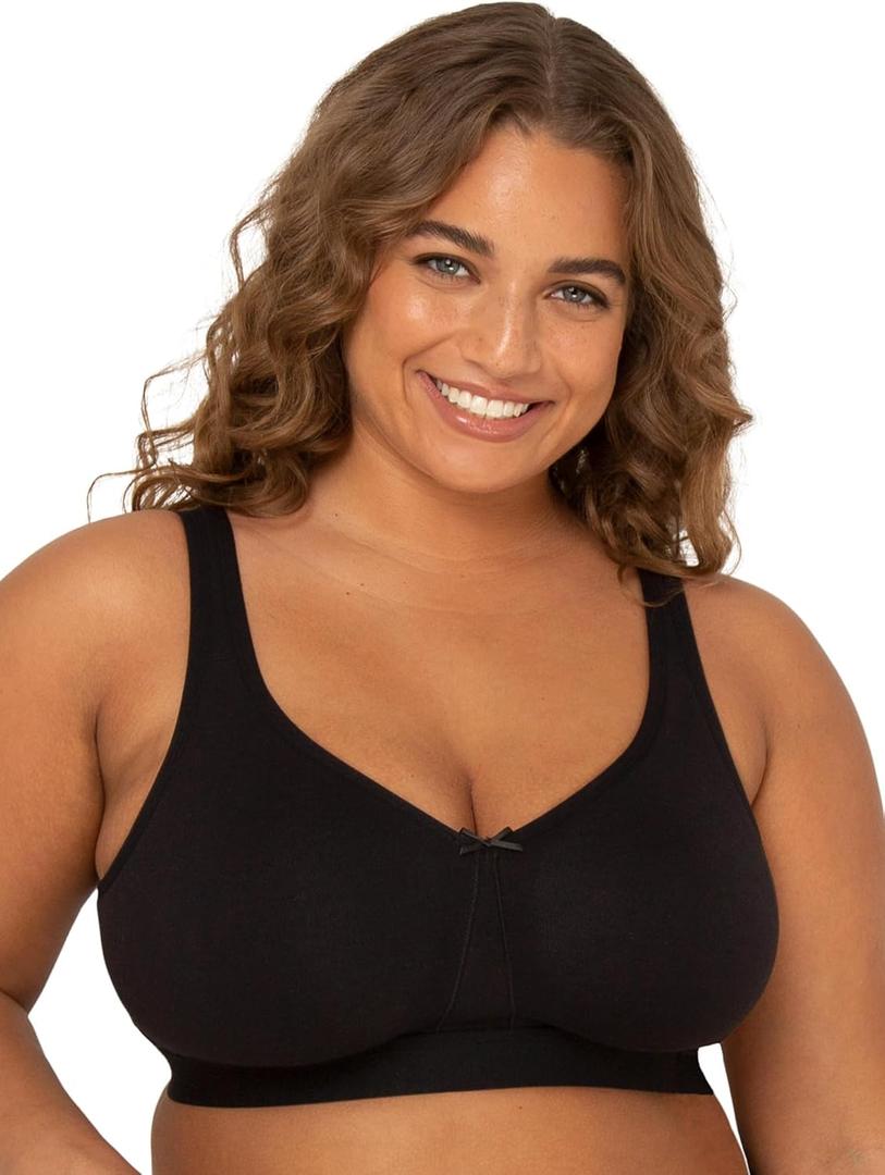 Fruit of the Loom Women's Fit for Me Collection: Plus-Size Wireless Bra - Soft Cotton Comfort & Support (46D, Black Hue)