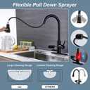 Matte Black Kitchen Faucet with Glass Rinser, Pull Down Sprayer with 3 Water Modes, Single Handle Stainless Steel Kitchen Sink Faucet with Deck Plate, Modern High Arc Design
