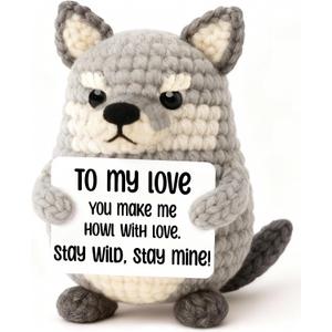 Crochet Wolf Gift for Men  Valentines Day Gift for Him, Handmade Wolf with Cute Pun Card, Romantic Stuffed Animal for Men