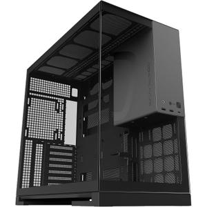 M5 Tempered Glass Mid Tower, E-ATX/ATX Gaming Case, 1.2mm Steel, Type C, Toolless Panels, Support 420/360 Radiator, Dual-Chamber, Black/Grey, GEO-M5-BG