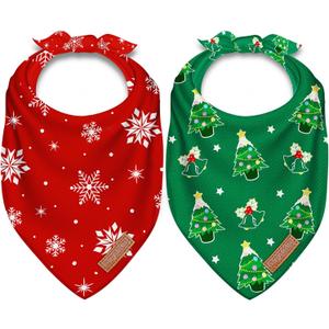 3 x Christmas Dog Bandanas 2 Pack Washable Soft Cotton Christmas Tree & Snowflakes Scarf Multiple Sizes Offered Premium Durable Fabric Adjustable Fit for Small, Large & Extra Large Dogs
