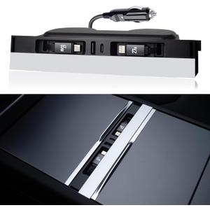 Car USB Hub Charger for Tesla Center Console with Fast Charging Retractable Cables Phone Charger Docking Station Accessories(Model Y Juniper 2025-2026 & Model 3 Highland 2024-2026)